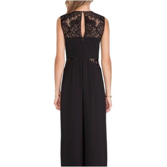 BCBGMaxazria Laden Lace Blocked Wide Leg Jumpsuit Black Size 6 - Picture 2 of 7